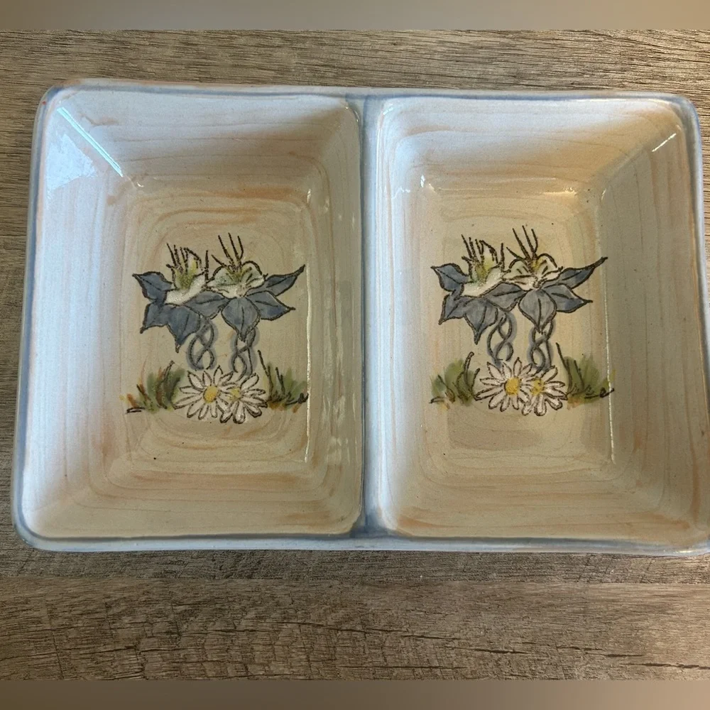 Louisville Stoneware Divided Dish - Cracker Barrel - Floral - KY, USA- Vtg‎